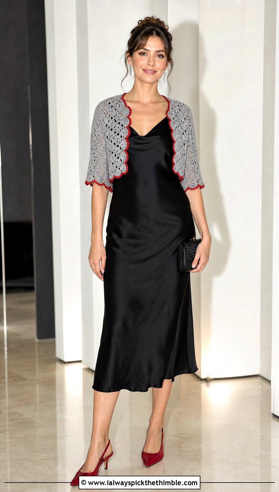 Bolero Gray Crochet Cardigan With Slip Dress - 15 Gray Crochet Cardigan outfit ideas