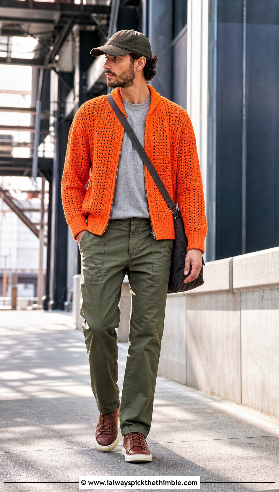 Bomber Crochet Cardigan With Utility Pants - 25 crochet cardigan men outfit ideas