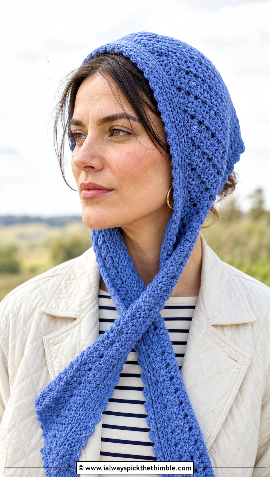 Bonnet Crochet Cap Scarf With Quilted Jacket - 20 Crochet Cap Scarf outfit ideas