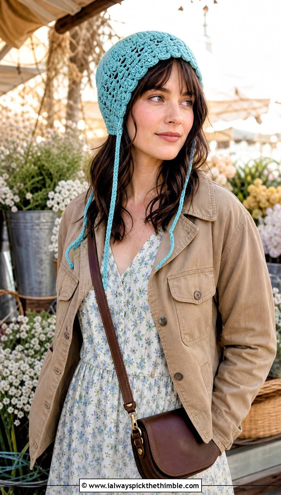 Bonnet Knit Look Crochet Hat With Prairie Dress - 20 Knit Look Crochet Hat outfit ideas