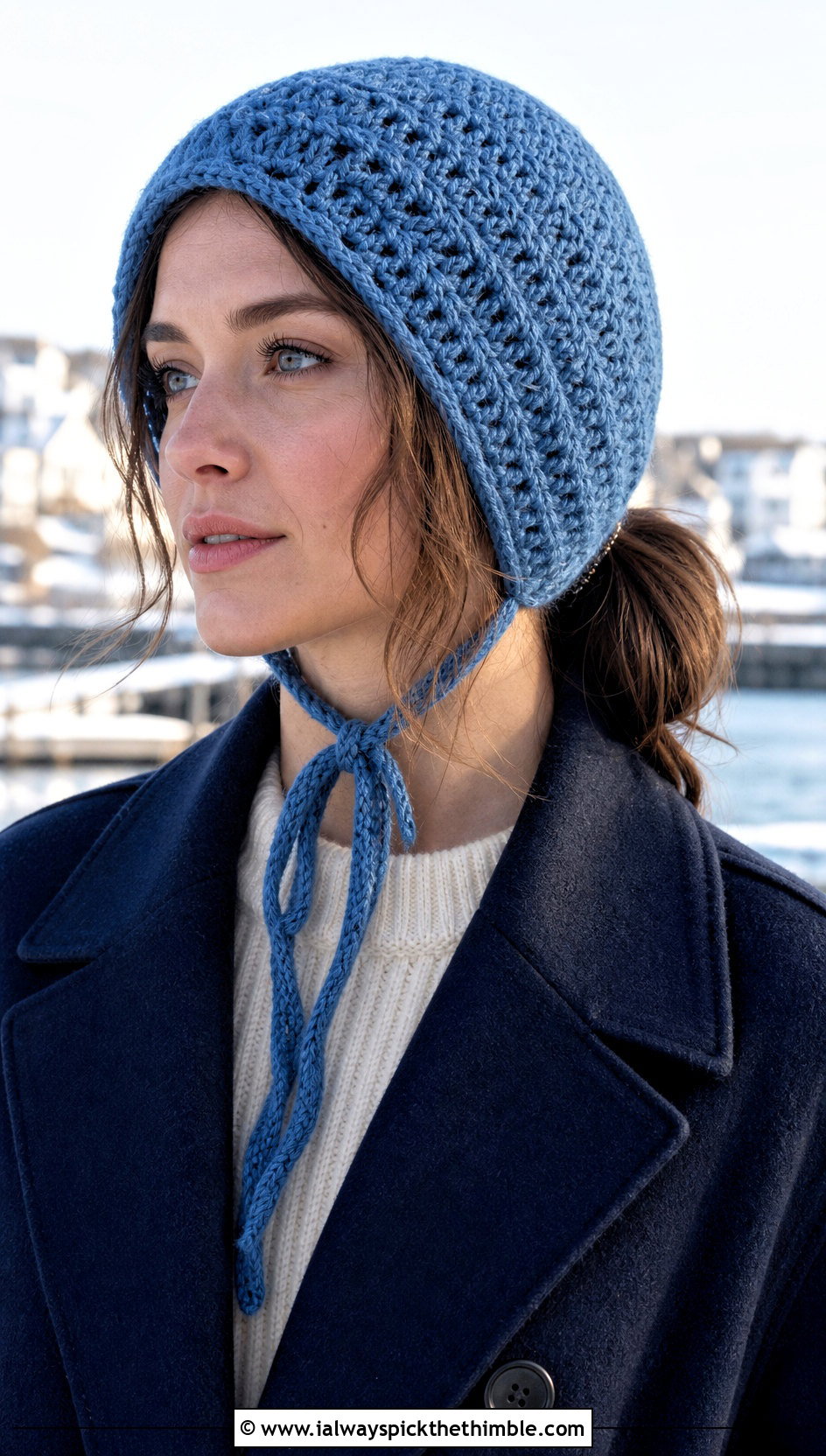 Bonnet Ponytail Crochet Hat With Peacoat - 20 ponytail crochet hat outfit ideas