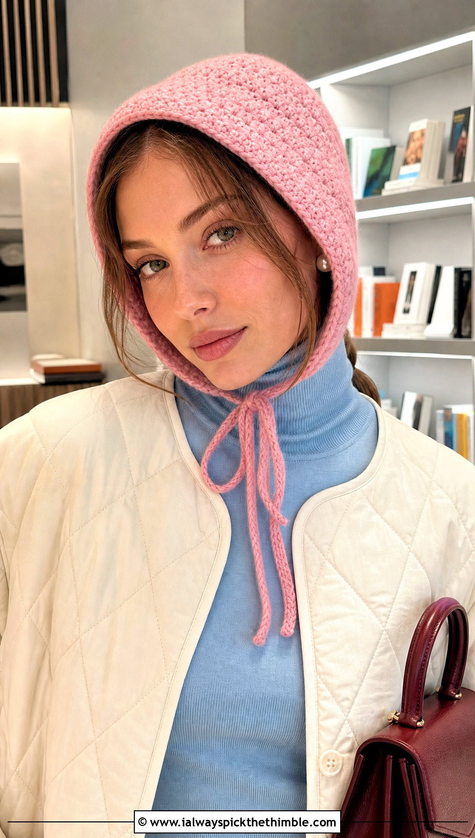 Bonnet Style Crochet Earflap Hat With Quilted Jacket - 25 crochet earflap hat outfit ideas
