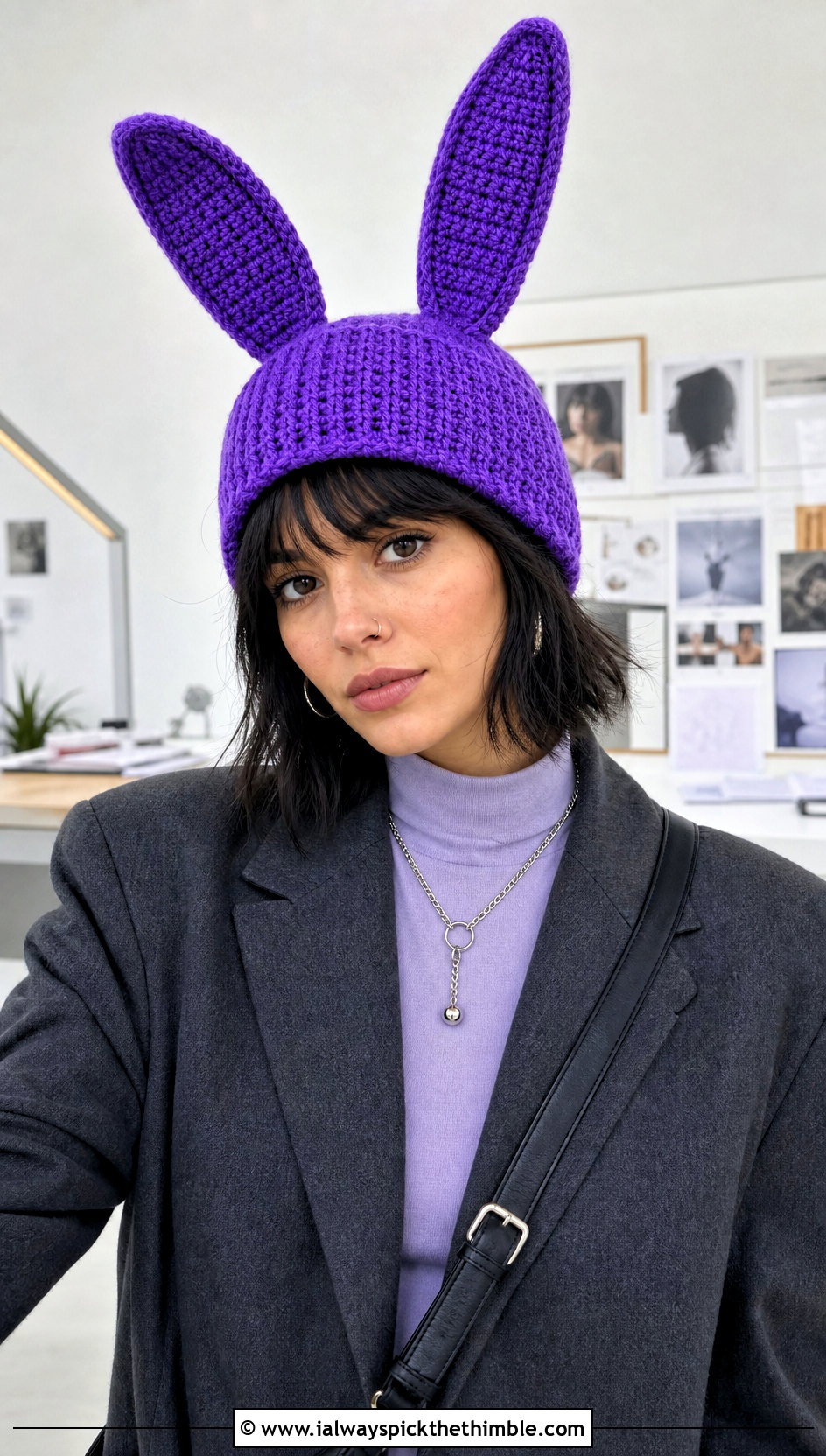 Bonnie Bunny Ear Beanie With Oversized Blazer And Trousers - 20 fnaf crochet hat outfit ideas