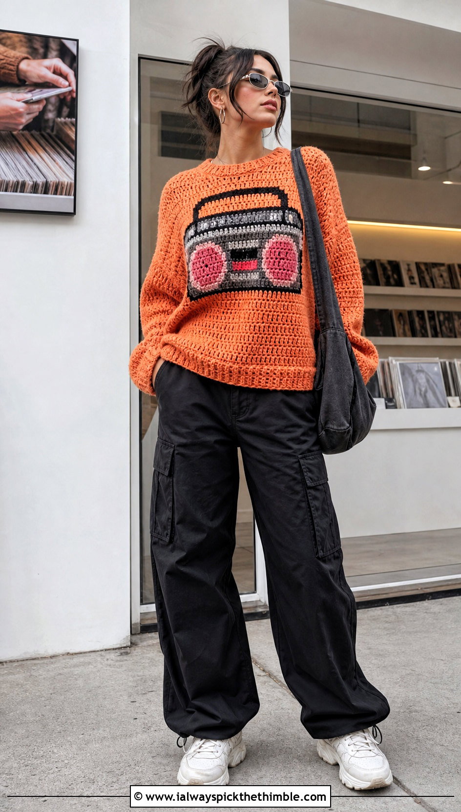 Boom Box Crochet Mable Pines Sweater With Cargo Pants - 15 Crochet Mable Pines Sweater outfit ideas