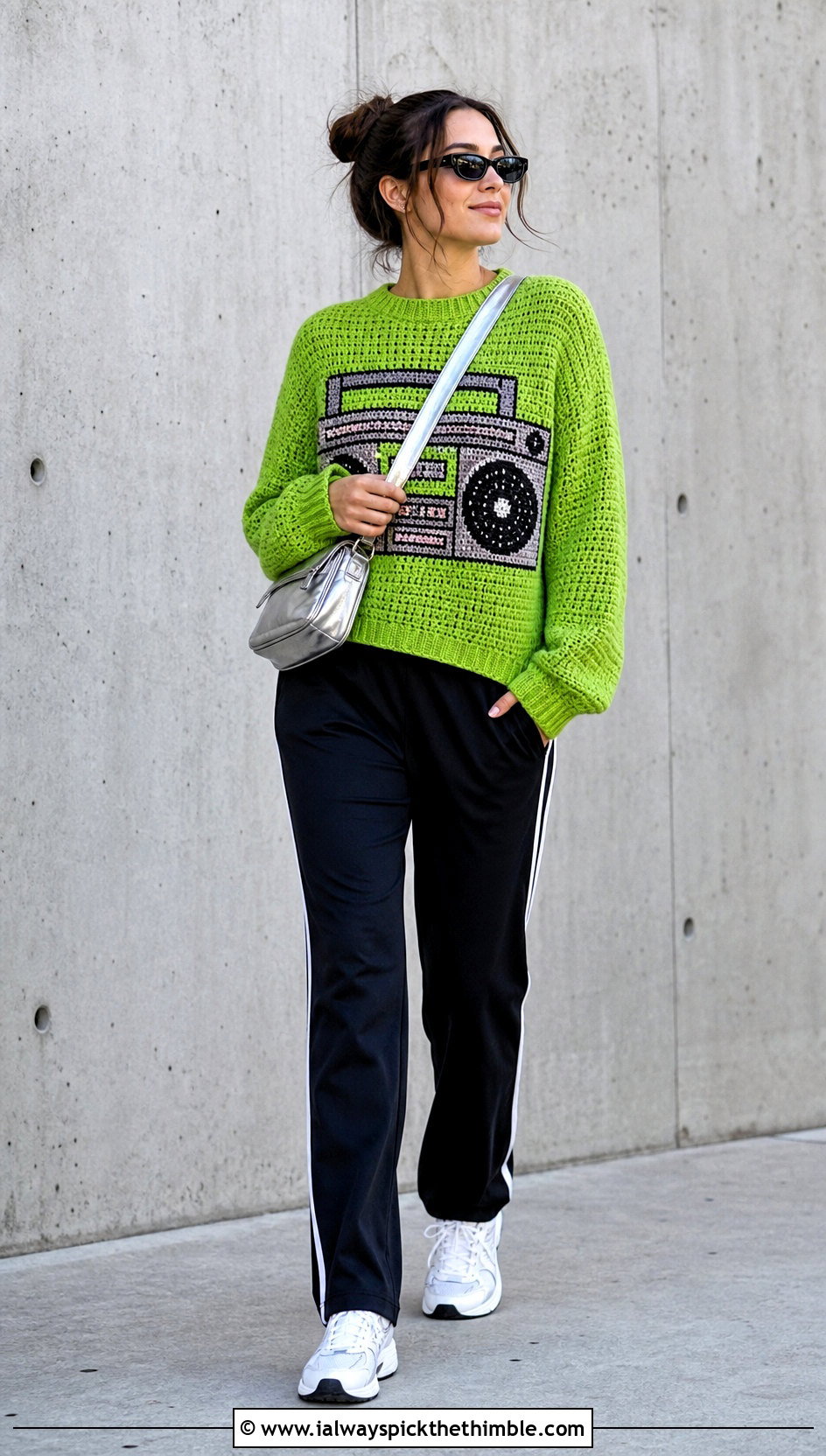 Boombox Crochet Mabel Pines Sweater With Track Pants - 20 crochet mabel pines sweater outfit ideas