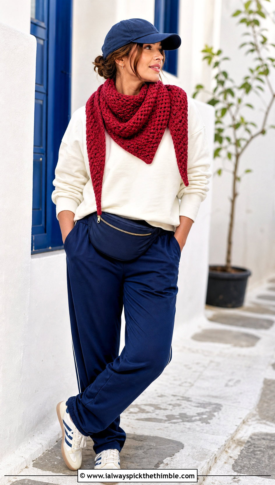 Boomerang Crochet Chunky Shawl With Track Pants - 20 Crochet Chunky Shawl outfit ideas