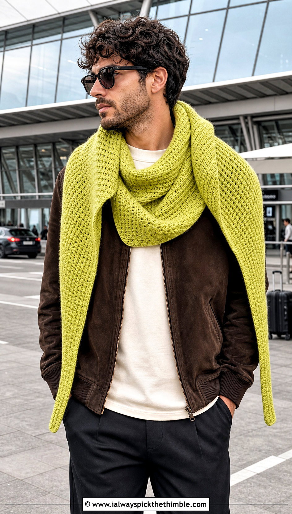 Boomerang Crochet Shawl With Bomber Jacket - 20 crochet shawl for men outfit ideas