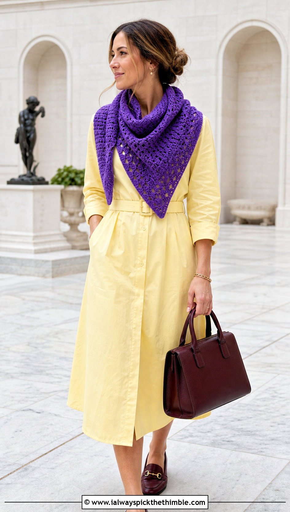 Boomerang DK Yarn Crochet Shawl With Shirt Dress - 20 Crochet Shawl Dk Yarn outfit ideas