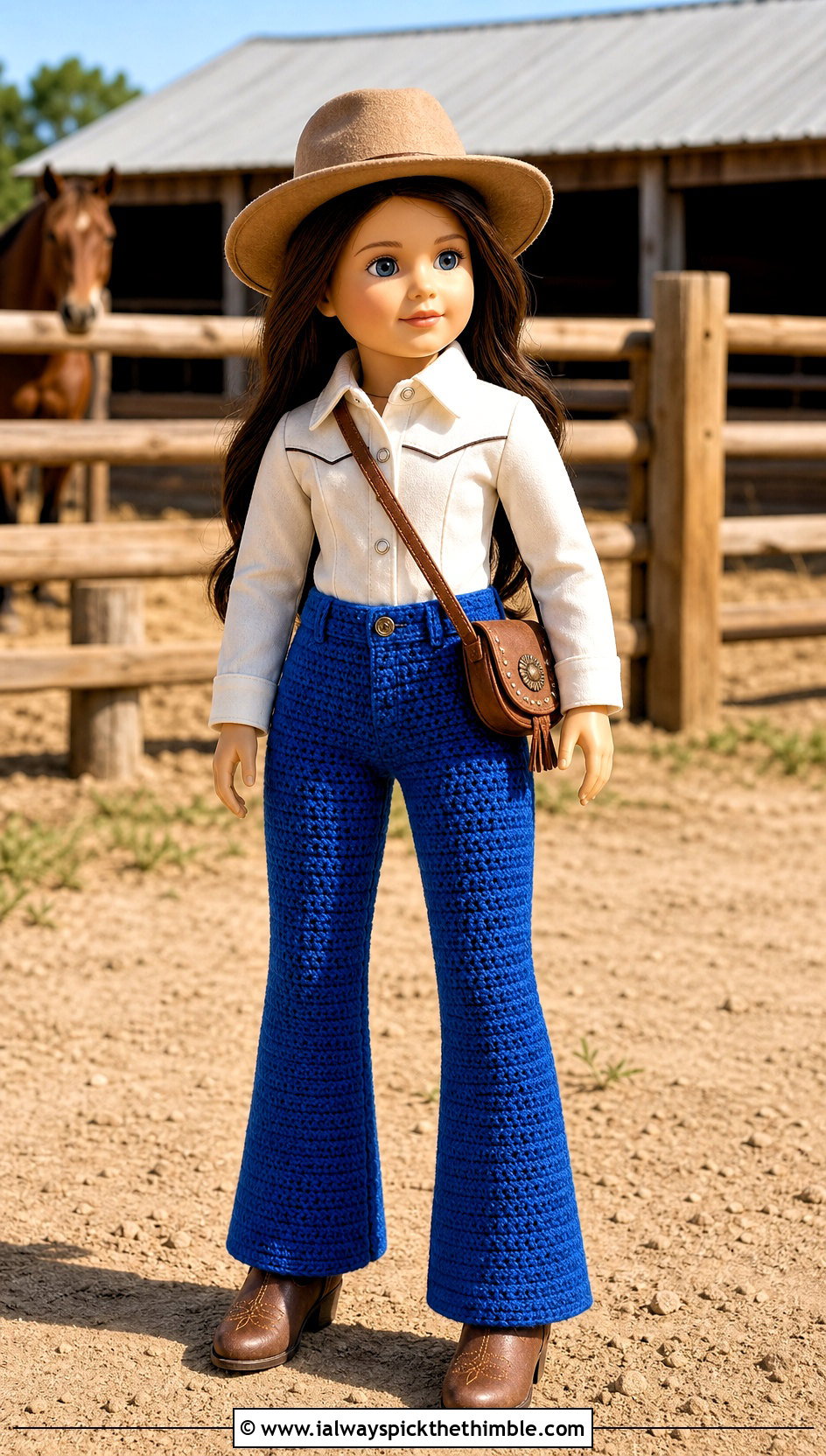 Bootcut Crochet Doll Pants With Western Shirt - 25 crochet doll pants outfit ideas