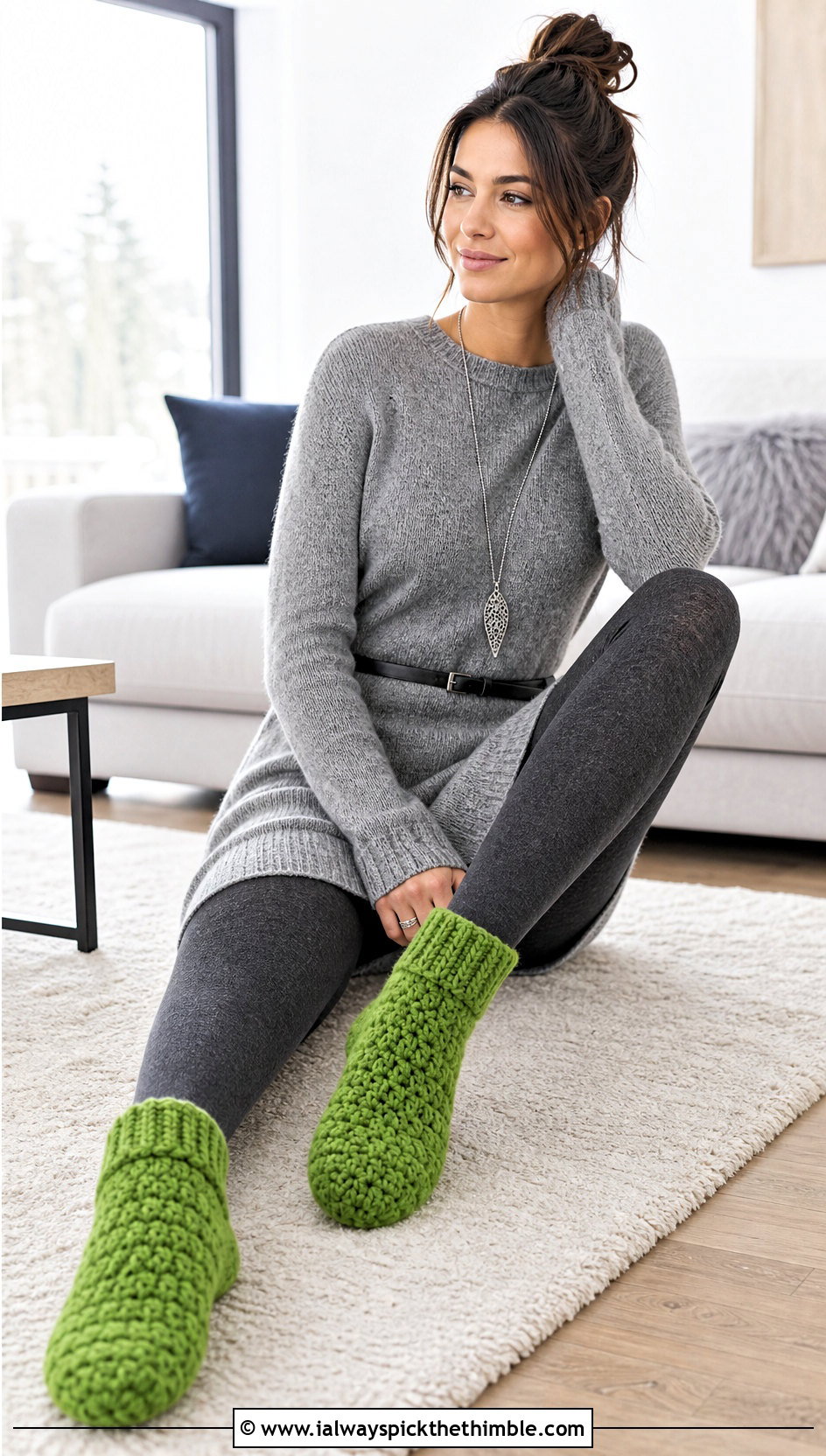 Bootie Crochet Slippers With Sweater Dress - 20 Women's Crochet Slippers For Women outfit ideas