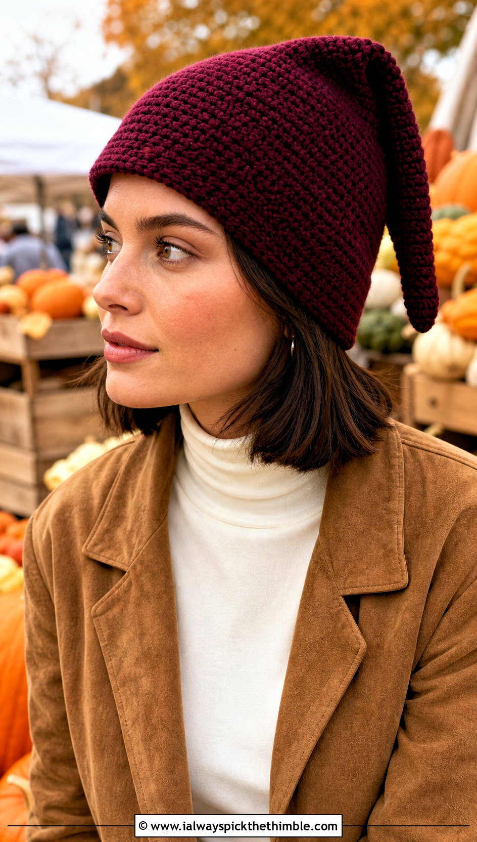Bosnian Style Pixie Crochet Hat With Flared Jeans - 20 Crochet Pointed Hat outfit ideas