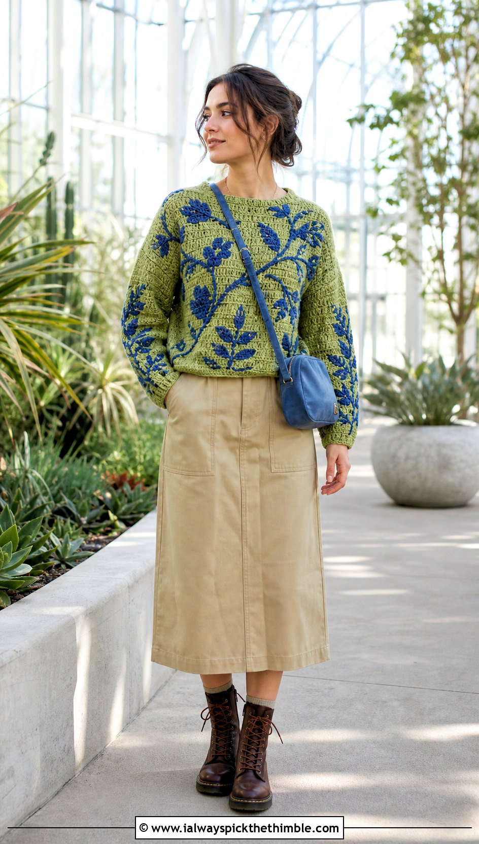 Botanical Tapestry Crochet Jumper With Utility Skirt - 20 Tapestry Crochet Jumper outfit ideas