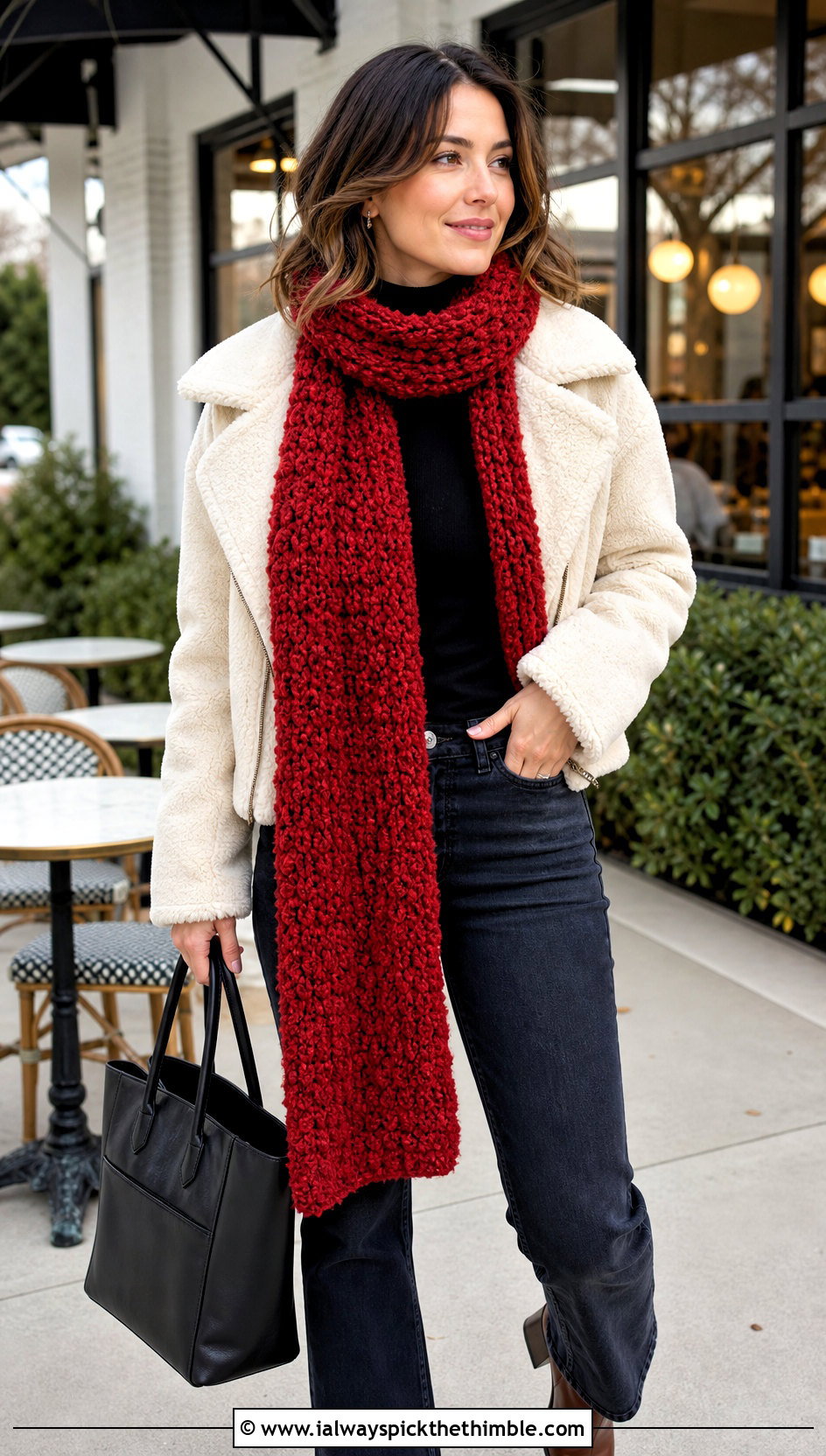 Boucle Crochet Long Scarf With Shearling Jacket - 20 Crochet Long Scarf outfit ideas