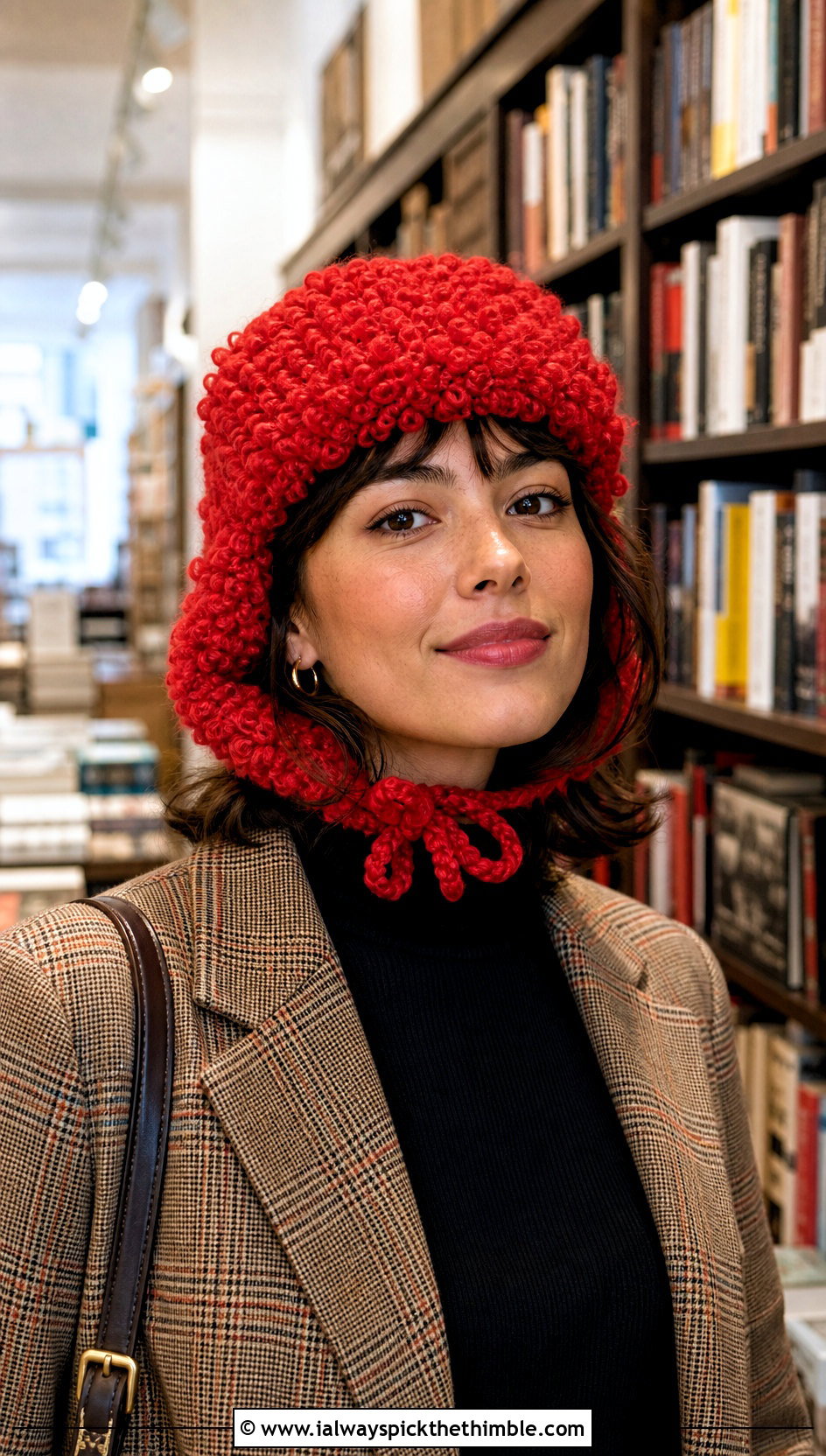 Boucle Crochet Ushanka With Plaid Blazer - 25 crochet russian hat outfit ideas