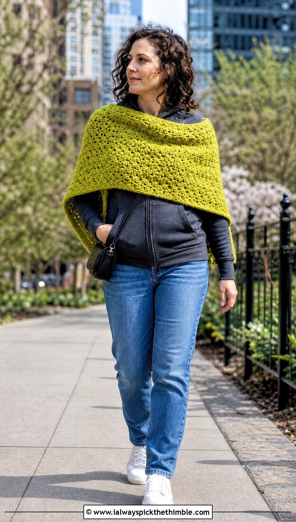Boucle Rectangle Crochet Shawl With Hoodie And Jeans - 25 Crochet Rectangle Shawl outfit ideas