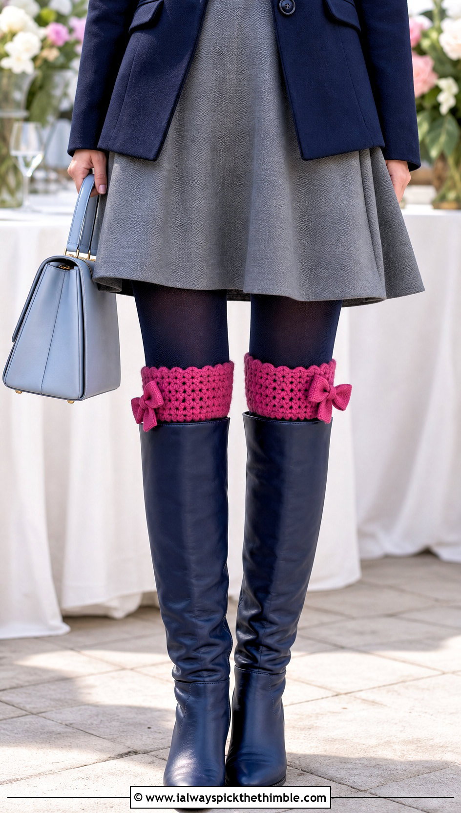Bow Accent Crochet Boot Cuffs With A Line Dress - 25 crochet boot cuffs outfit ideas