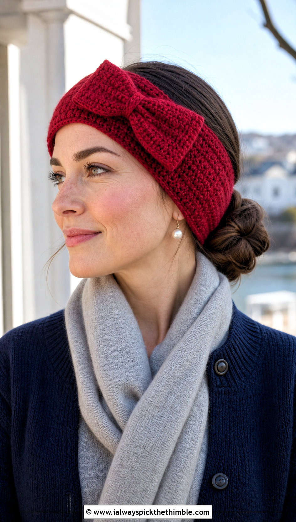 Bow Crochet Ear Warmer With Pleated Skirt - 20 Crochet Headband Ear Warmer outfit ideas