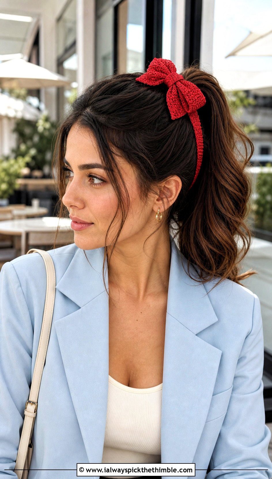 Bow Crochet Headband With Hair Tie And Blazer Shorts - 25 crochet headband with hair tie outfit ideas