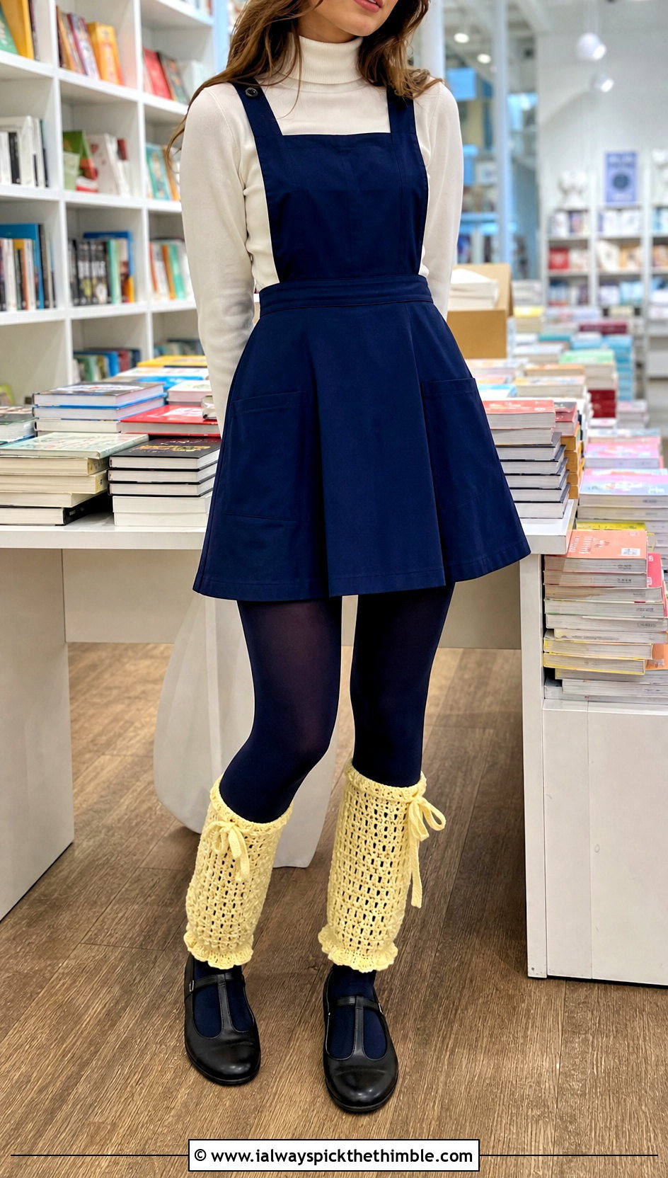Bow Crochet Leg Warmers With Pinafore Dress - 20 crochet leg warmers ideas