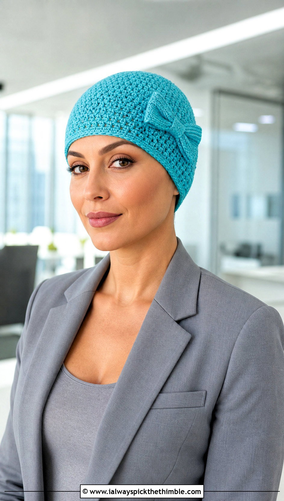 Bow Detail Crochet Chemo Hat With Pantsuit - 20 Easy Crochet Chemo Hats outfit ideas
