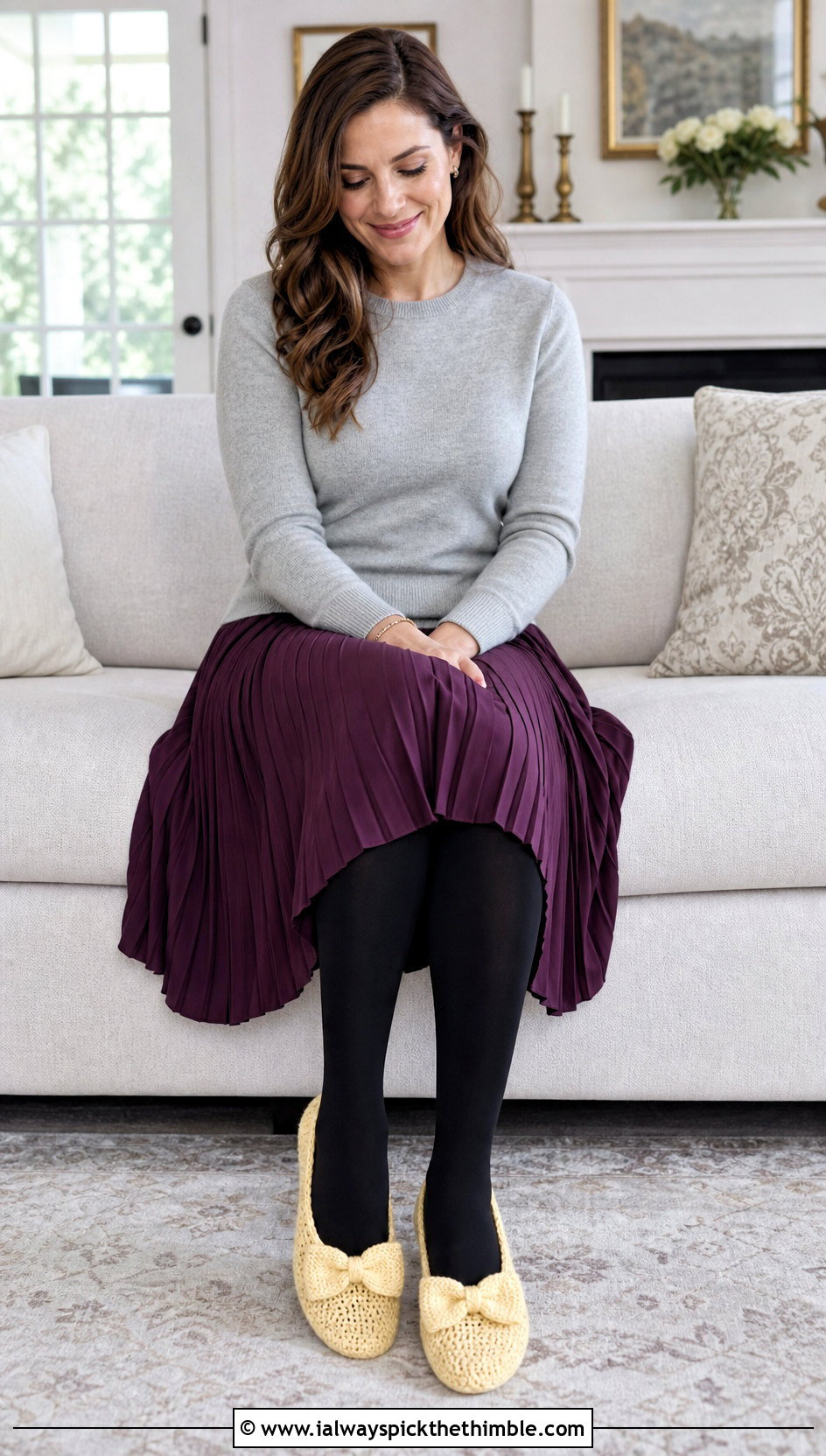 Bow Front Crochet Bed Socks With Pleated Skirt - 25 crochet bed socks outfit ideas