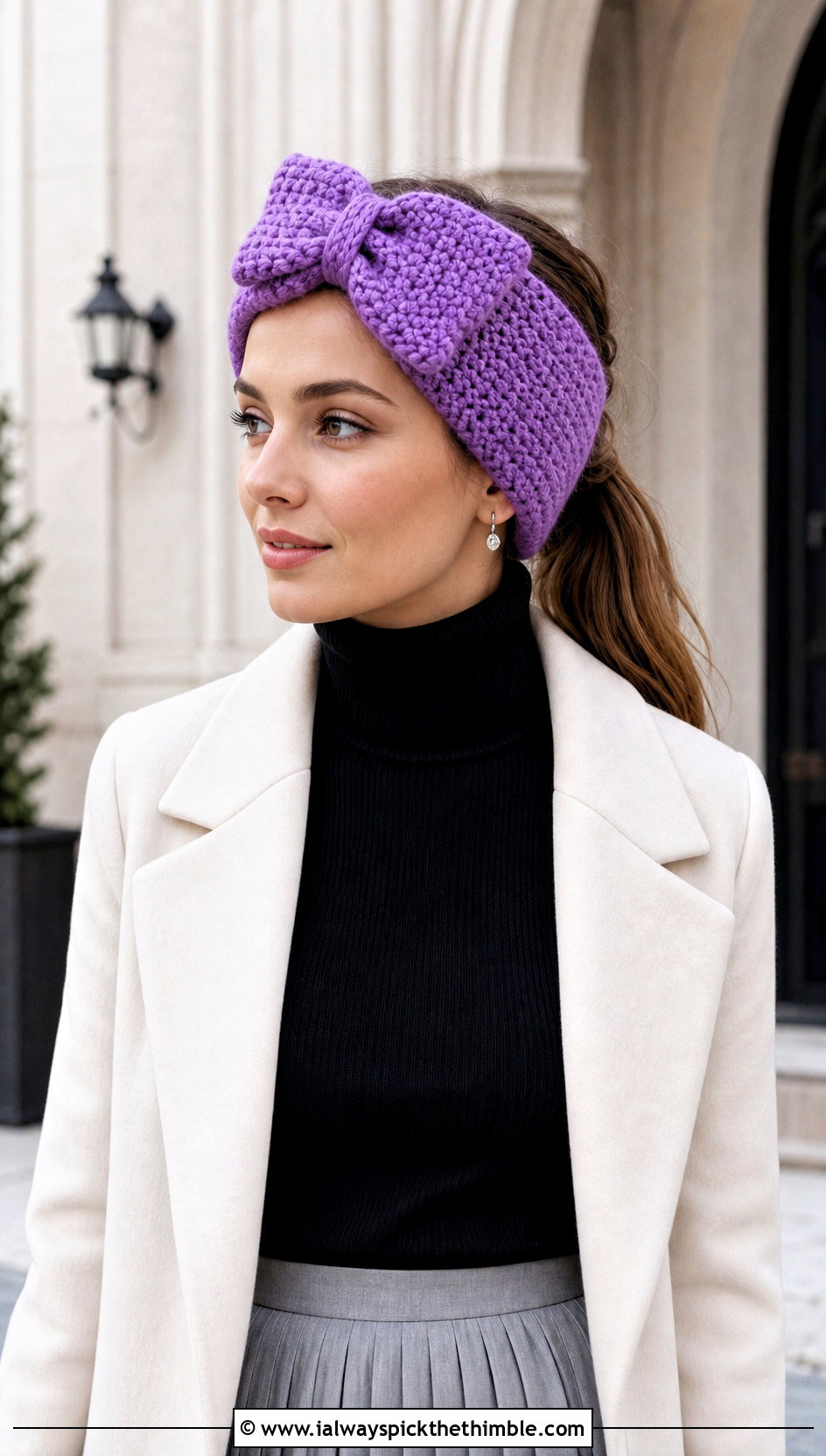 Bow Front Crochet Ear Warmer With Pleated Skirt - 15 Easy Crochet Headband Ear Warmers outfit ideas