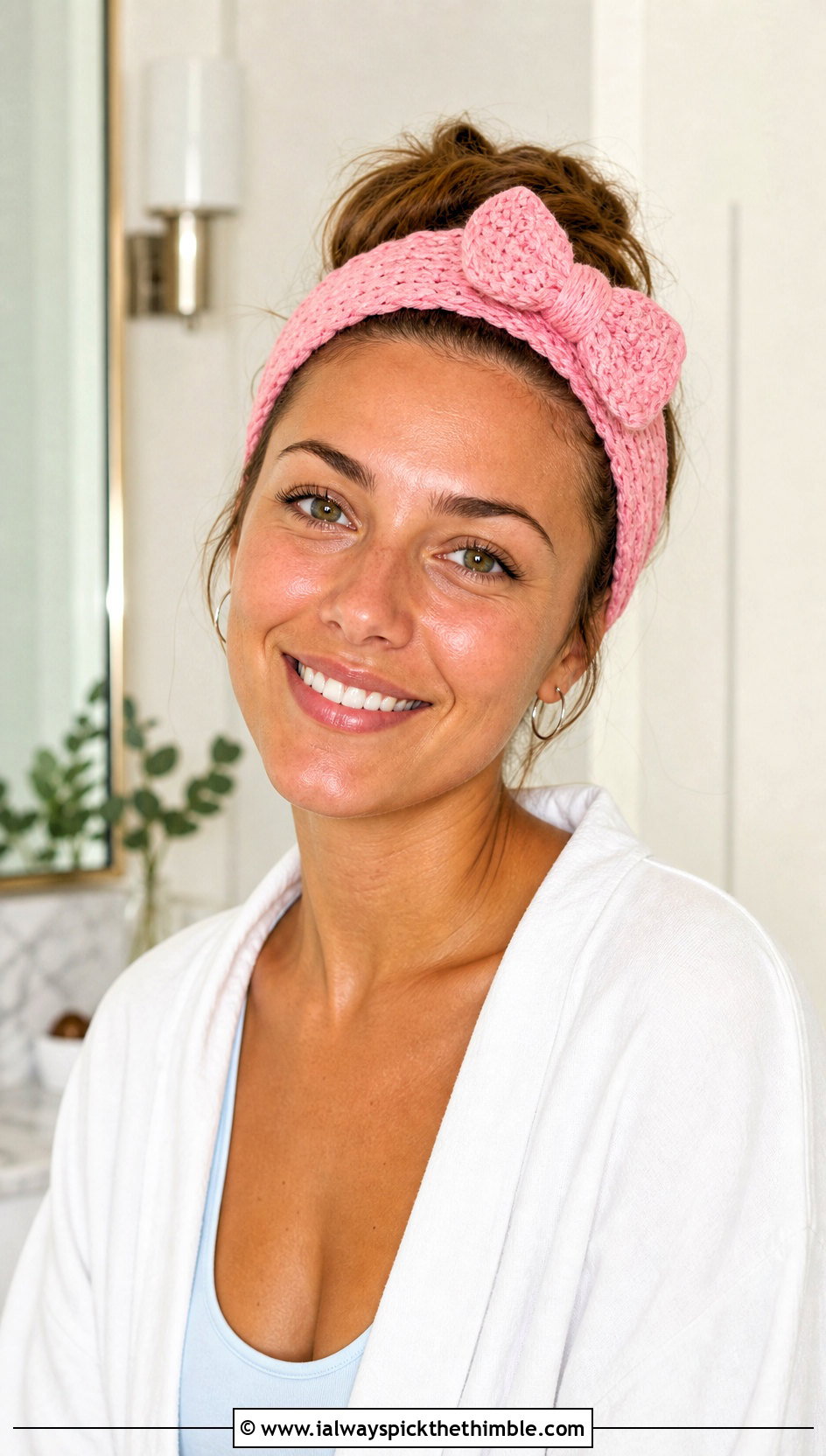 Bow Front Crochet Skincare Headband With Cotton Robe - 15 Crochet Skincare Headband outfit ideas