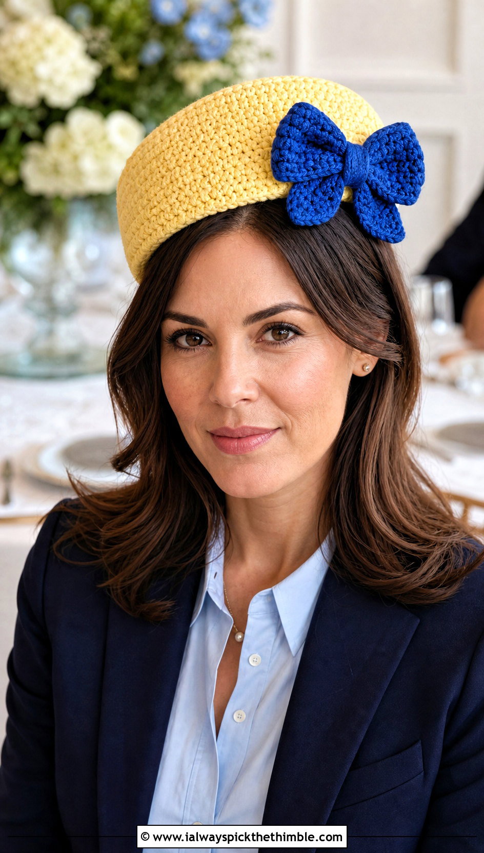 Bow Pillbox Crochet Birthday Hat With Pencil Skirt - 20 Birthday Crochet Hat outfit ideas