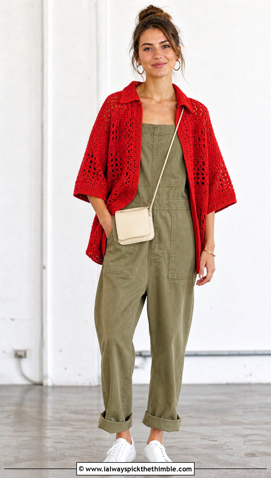Boxy Calad Shirt Over A Utility Jumpsuit - 20 crochet calad shirt outfit ideas