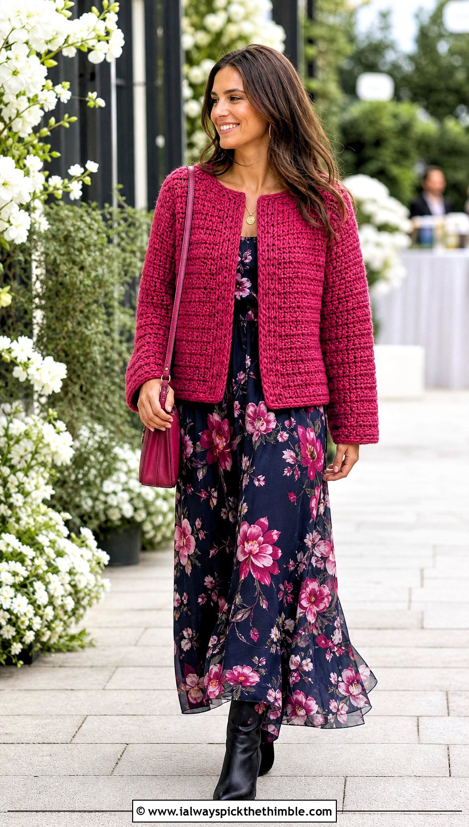 Boxy Collarless Crochet Cardigan With Maxi Dress - 20 Thick Yarn Crochet Cardigan outfit ideas