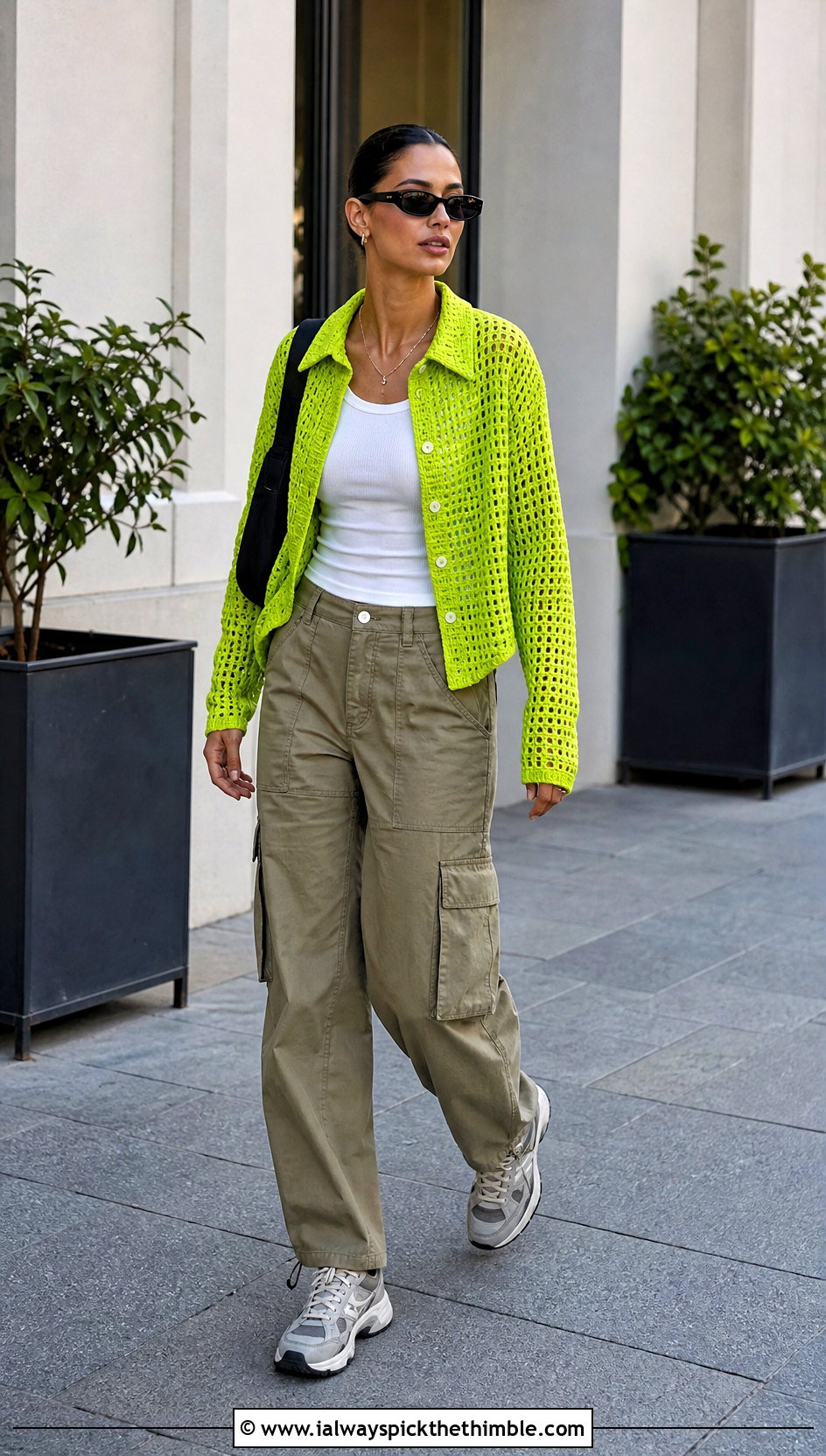 Boxy Crochet Button Up Shirt With Cargo Pants - 25 crochet button up shirt outfit ideas