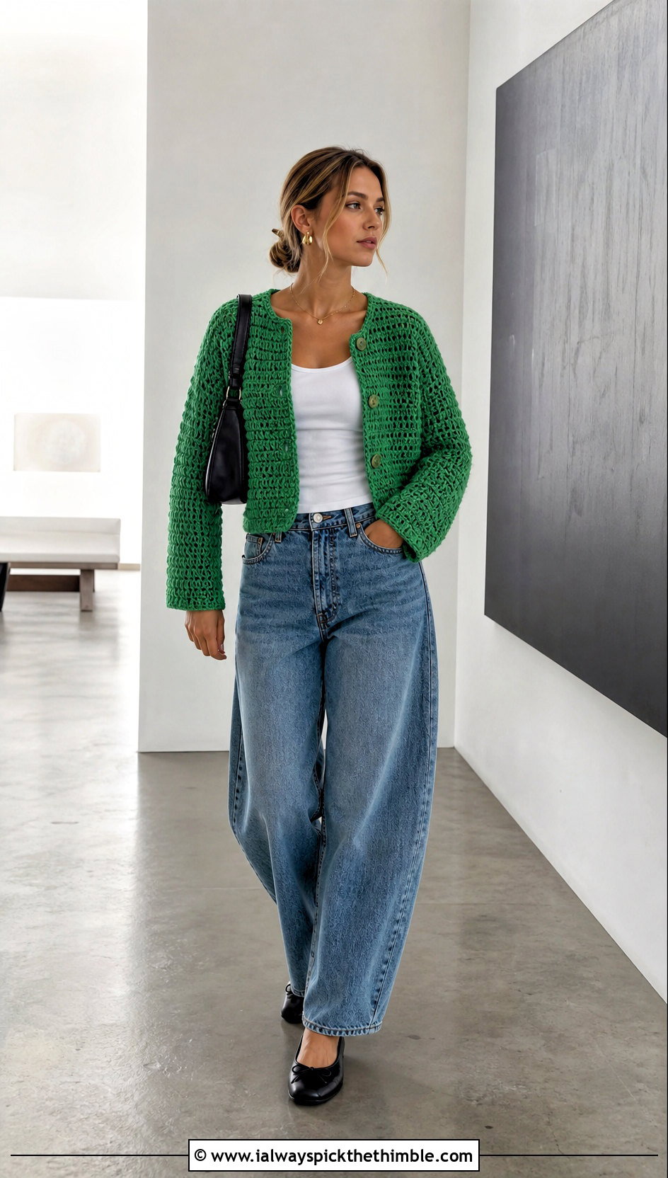 Boxy Crochet Cardigan With Barrel Jeans - 25 cute crochet cardigan outfit ideas