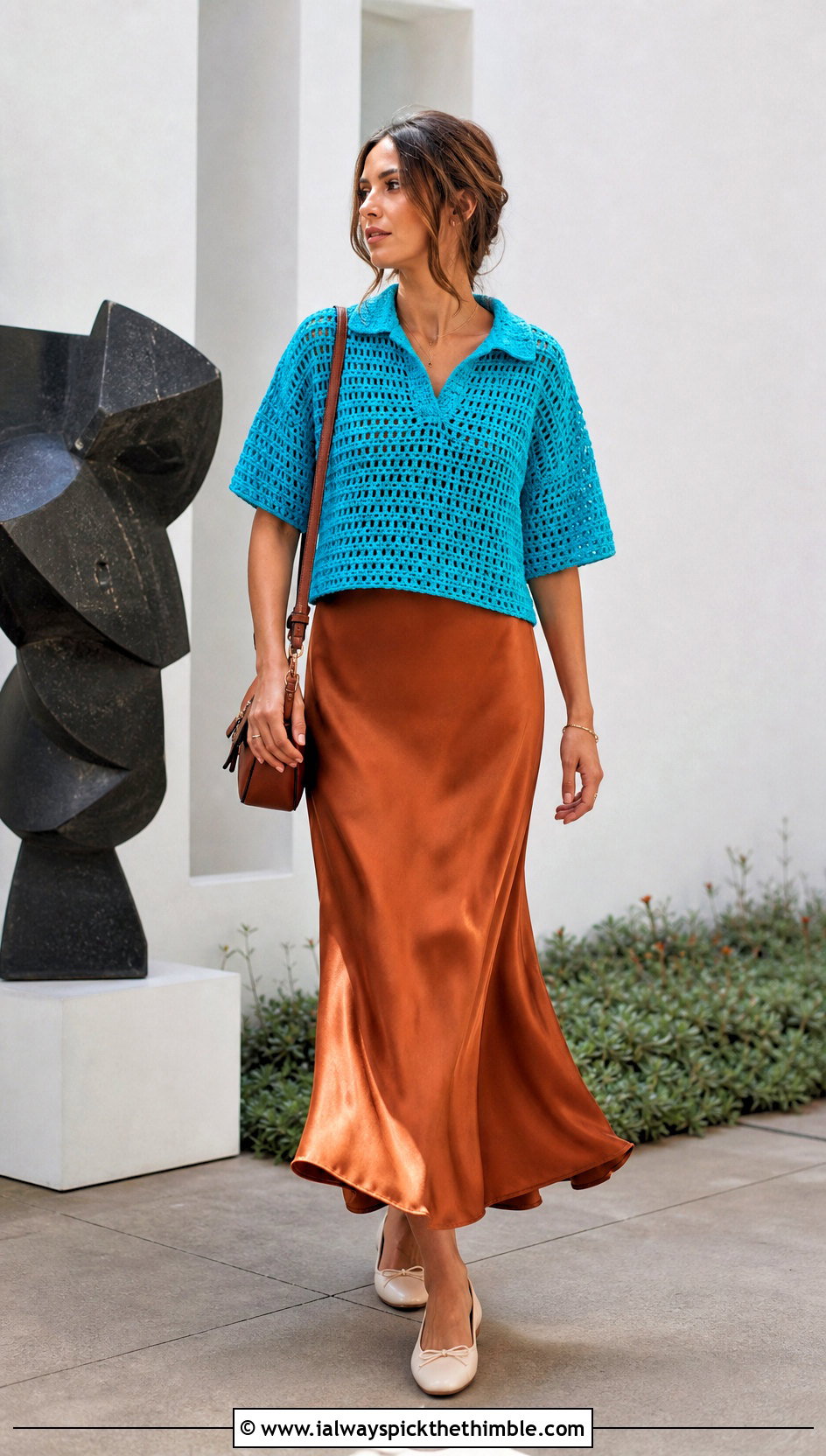 Boxy Crochet Polo Shirt With Slip Dress - 25 crochet polo shirt outfit ideas