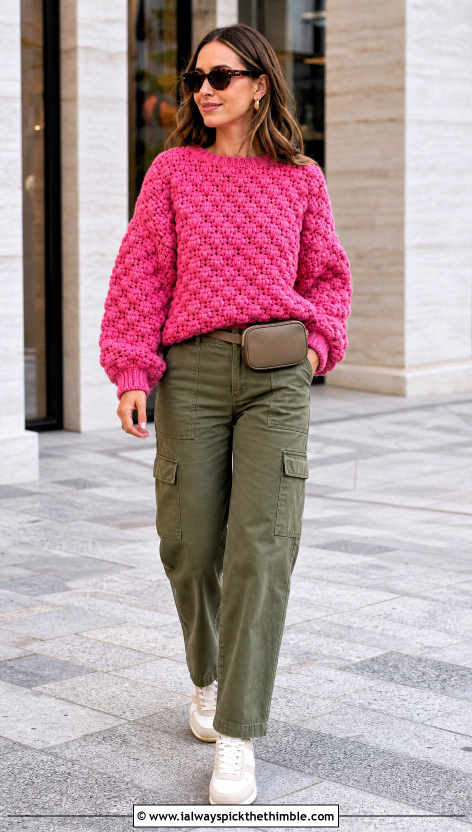 Boxy Crochet Puff Stitch Sweater With Cargo Pants - 20 Crochet Puff Stitch Sweater outfit ideas