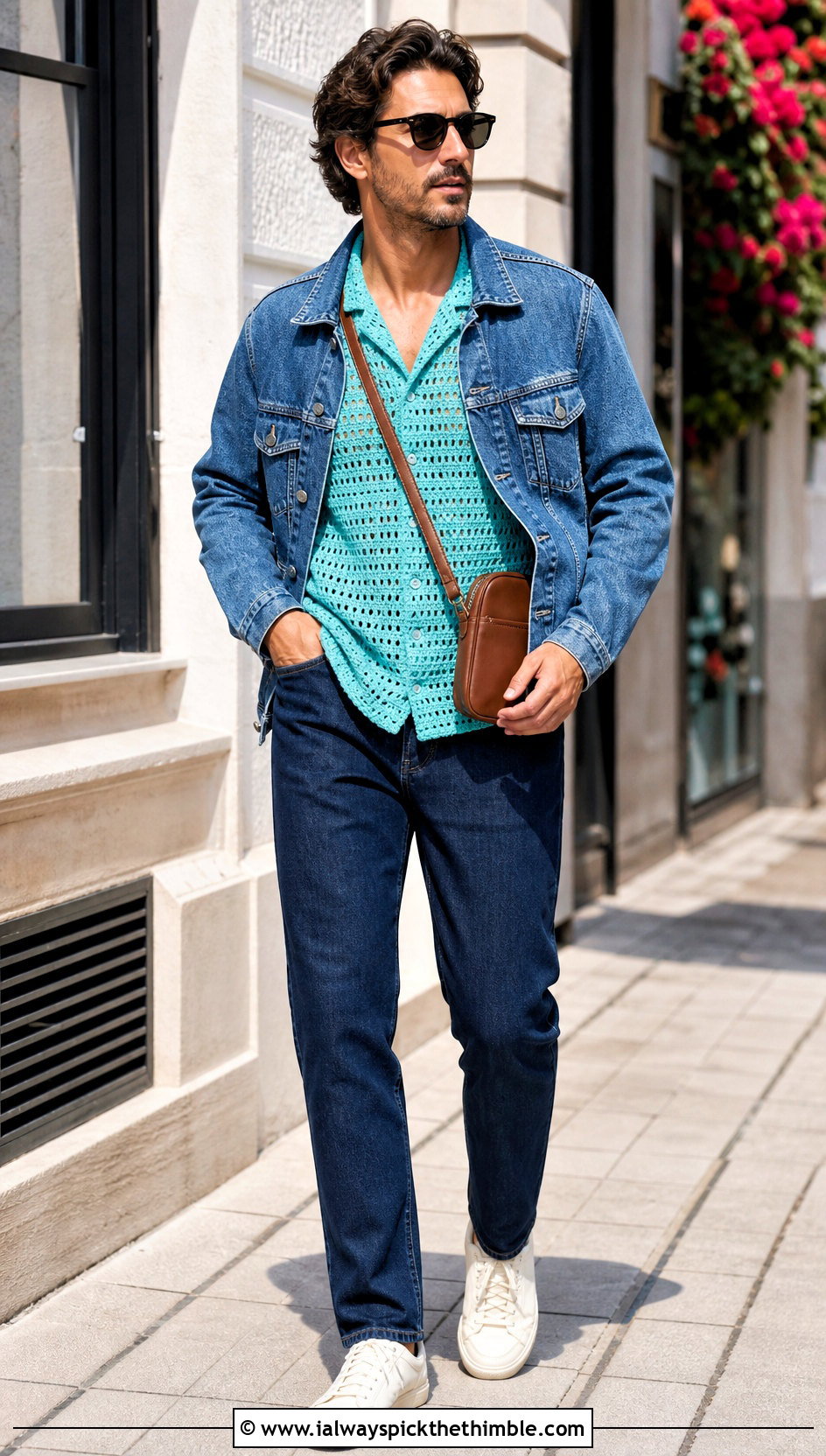 Boxy Crochet Shirt With Double Denim - 20 crochet unisex shirt outfit ideas