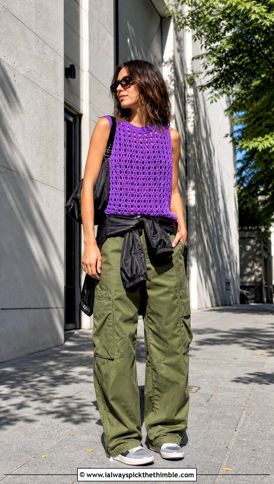 Boxy Crochet Tank Top With Cargo Pants - 20 Simple Crochet Tank Top outfit ideas