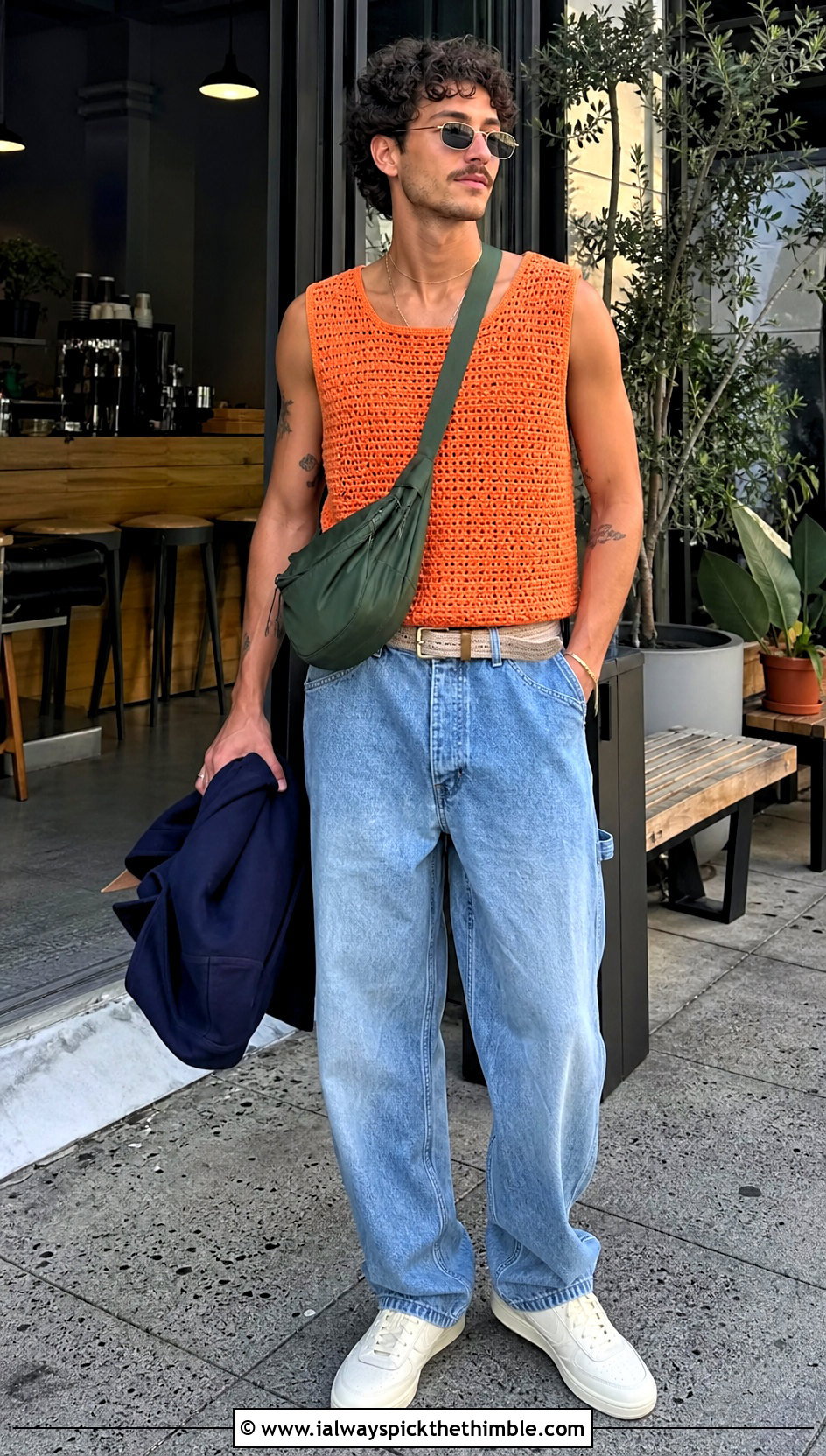 Boxy Crochet Tank Top With Carpenter Jeans - 20 crochet mens tank top outfit ideas