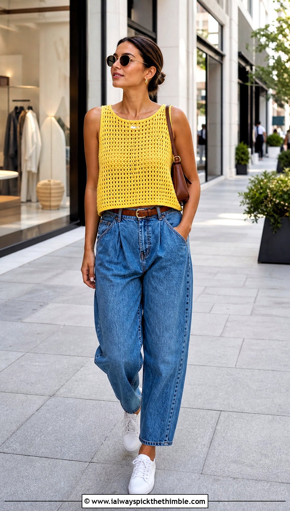 Boxy Crochet Tank With Barrel Jeans - 20 crochet summer top for women outfit ideas