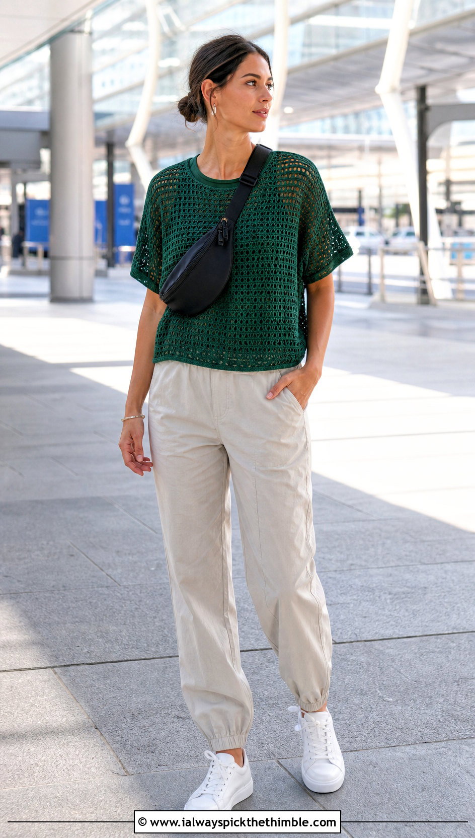 Boxy Crochet Tee With Parachute Pants - 25 cute crochet tops summer outfits ideas