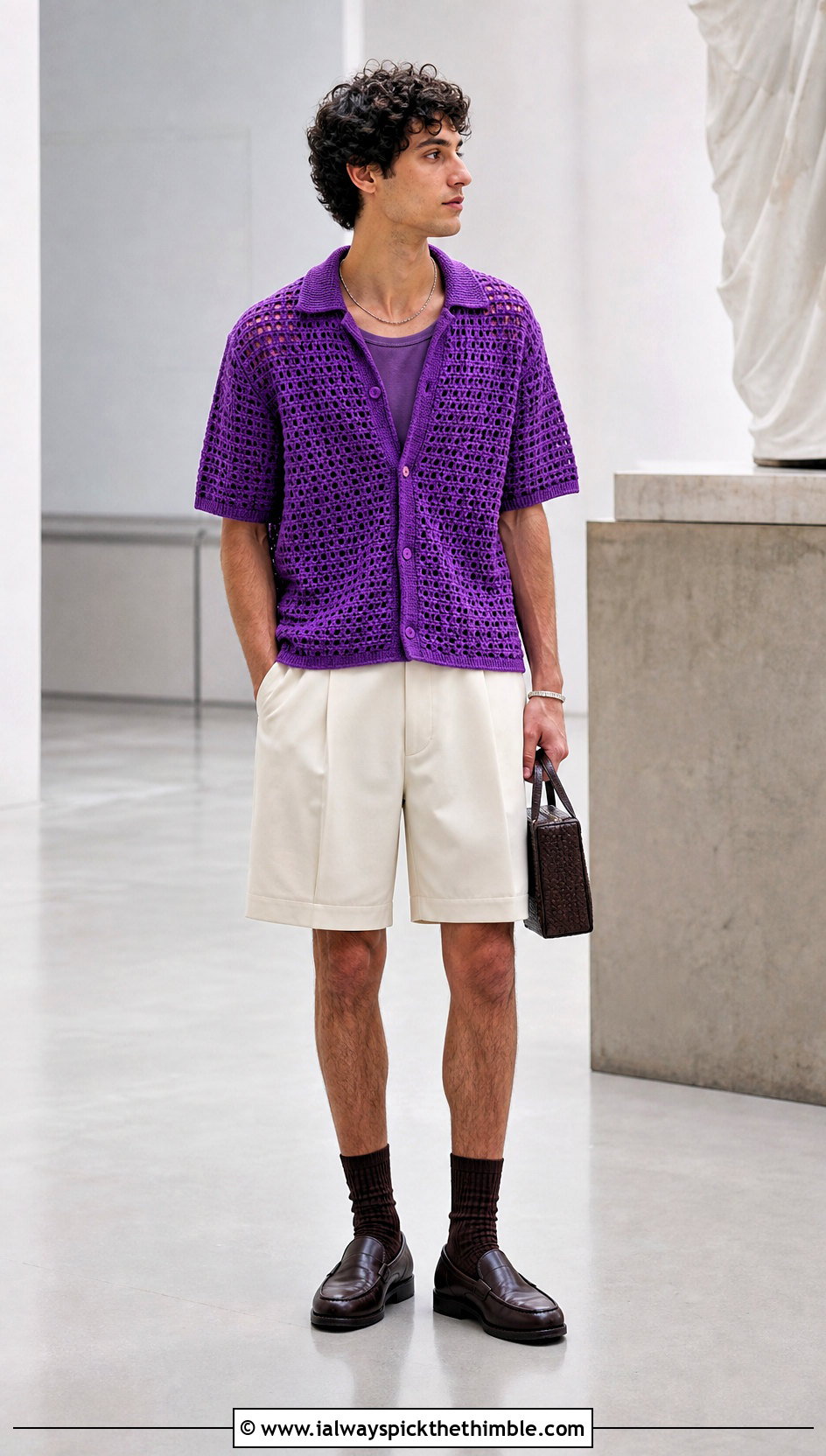 Boxy Crochet Tee With Tailored Shorts - 25 Mens Crochet Top outfit ideas