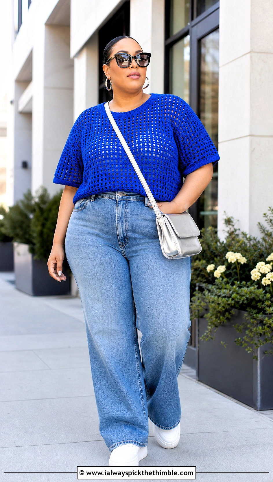 Boxy Crochet Tee With Wide Leg Jeans - 20 crochet top for plus size women outfit ideas