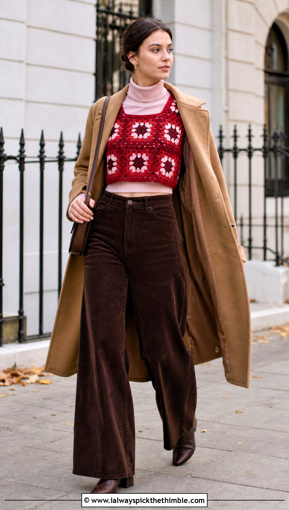 Boxy Granny Crop Top Over A Turtleneck - 20 Crochet Granny Crop Top outfit ideas