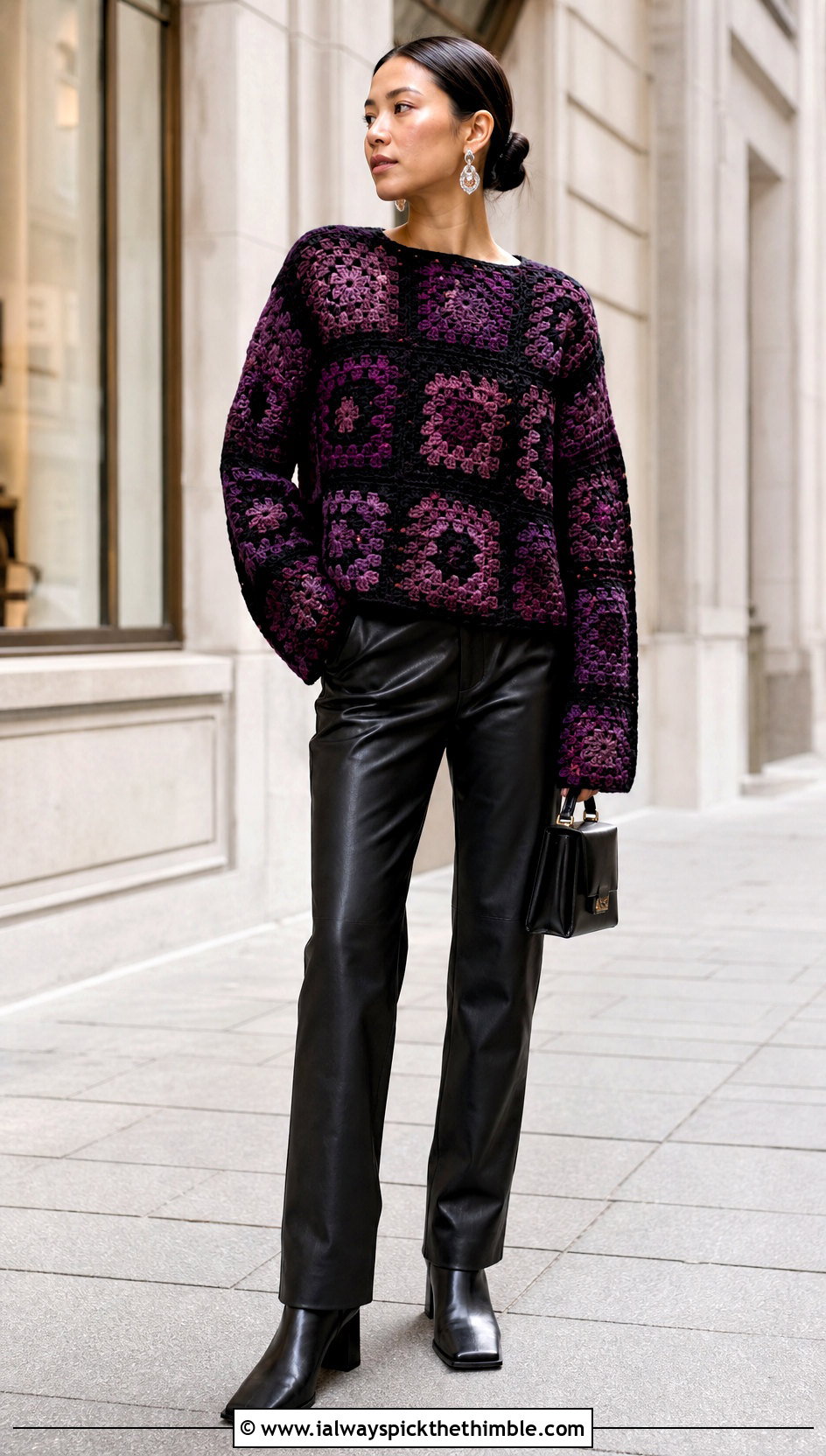 Boxy Granny Square Sweater With Leather Pants - 25 4 Granny Square Sweater outfit ideas