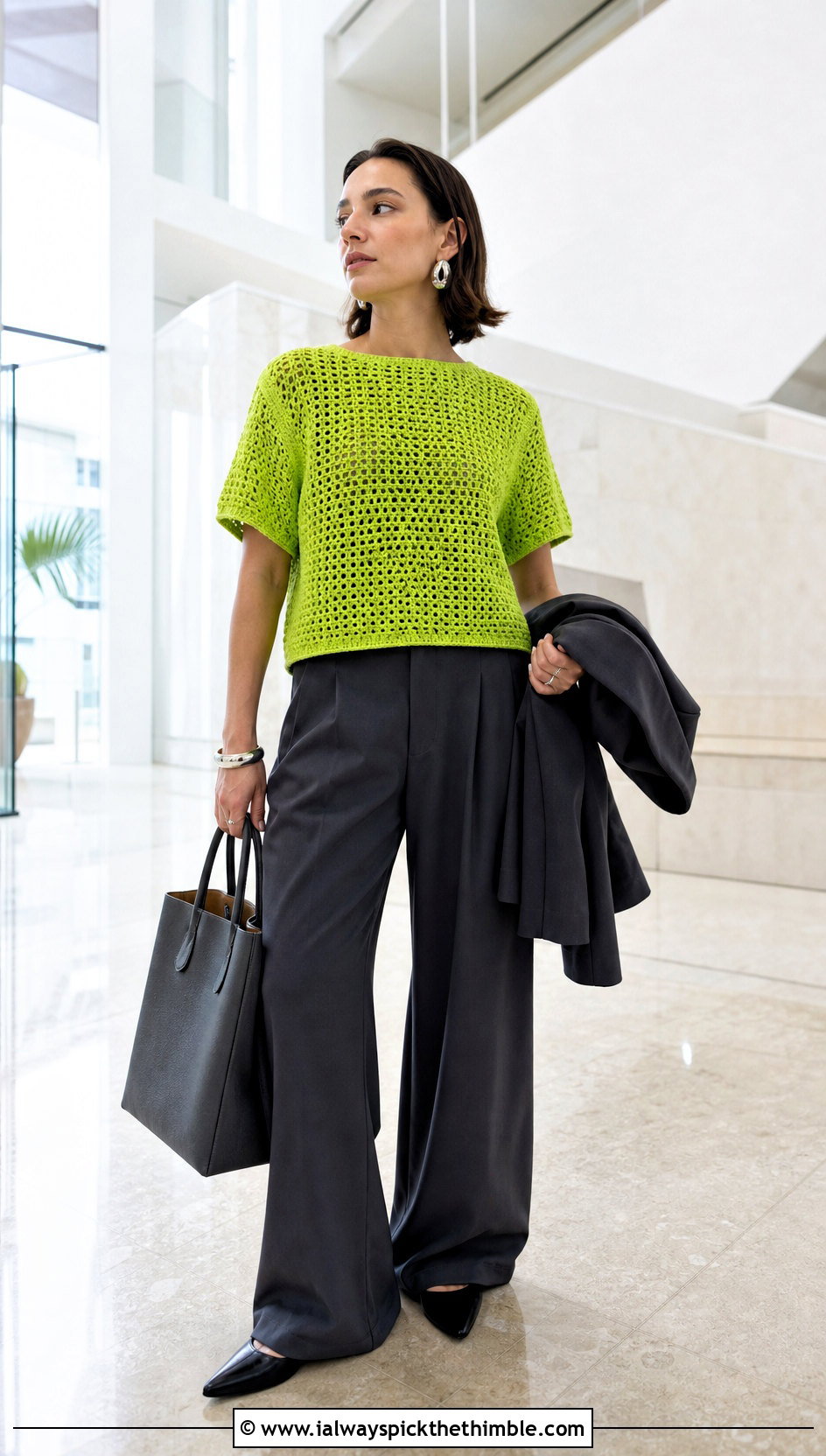 Boxy Tidepool Tee With Tailored Wide Leg Pants - 15 tidepool tee summer crochet top outfit ideas