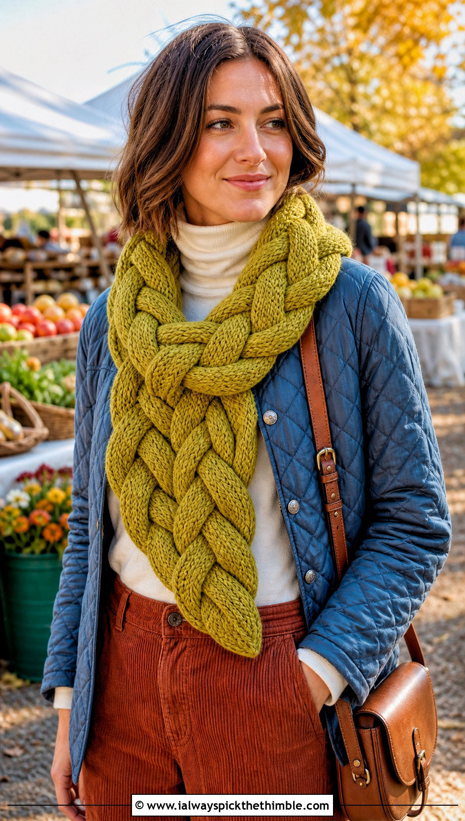 Braided Brioche Crochet Scarf With Quilted Jacket - 20 Brioche Crochet Scarf outfit ideas