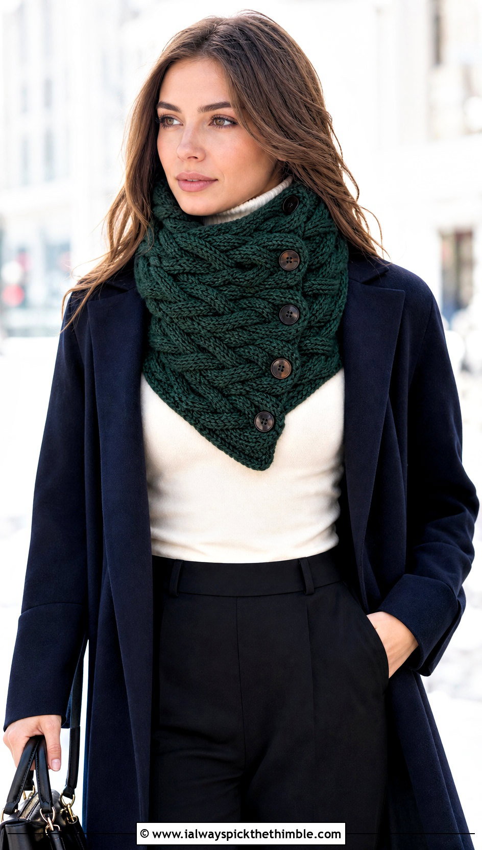 Braided Button Cowl With Long Wool Coat - 20 crochet button cowl outfit ideas