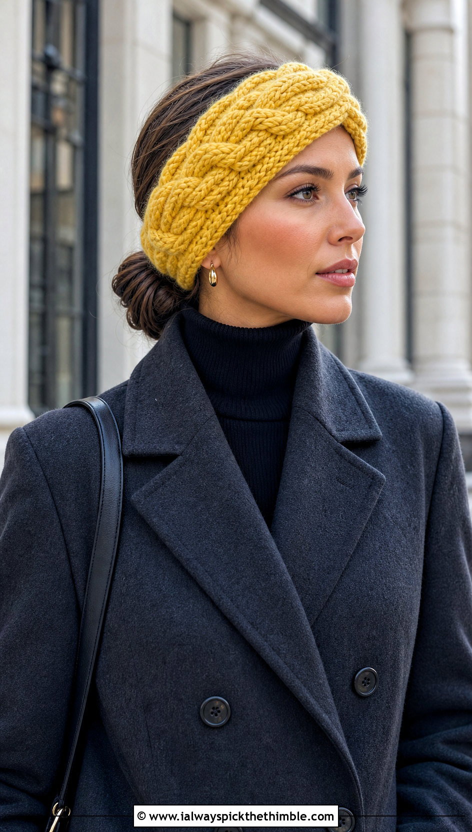 Braided Cable Bulky Crochet Ear Warmer With Wool Coat - 20 Bulky Crochet Ear Warmer outfit ideas