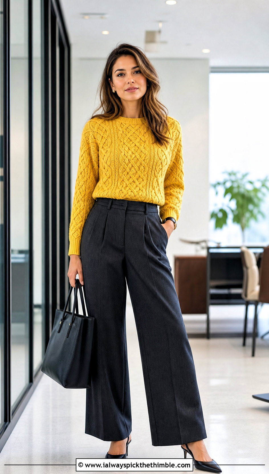 Braided Cable Celtic Sweater With Tailored Trousers - 15 Crochet Celtic Sweater outfit ideas