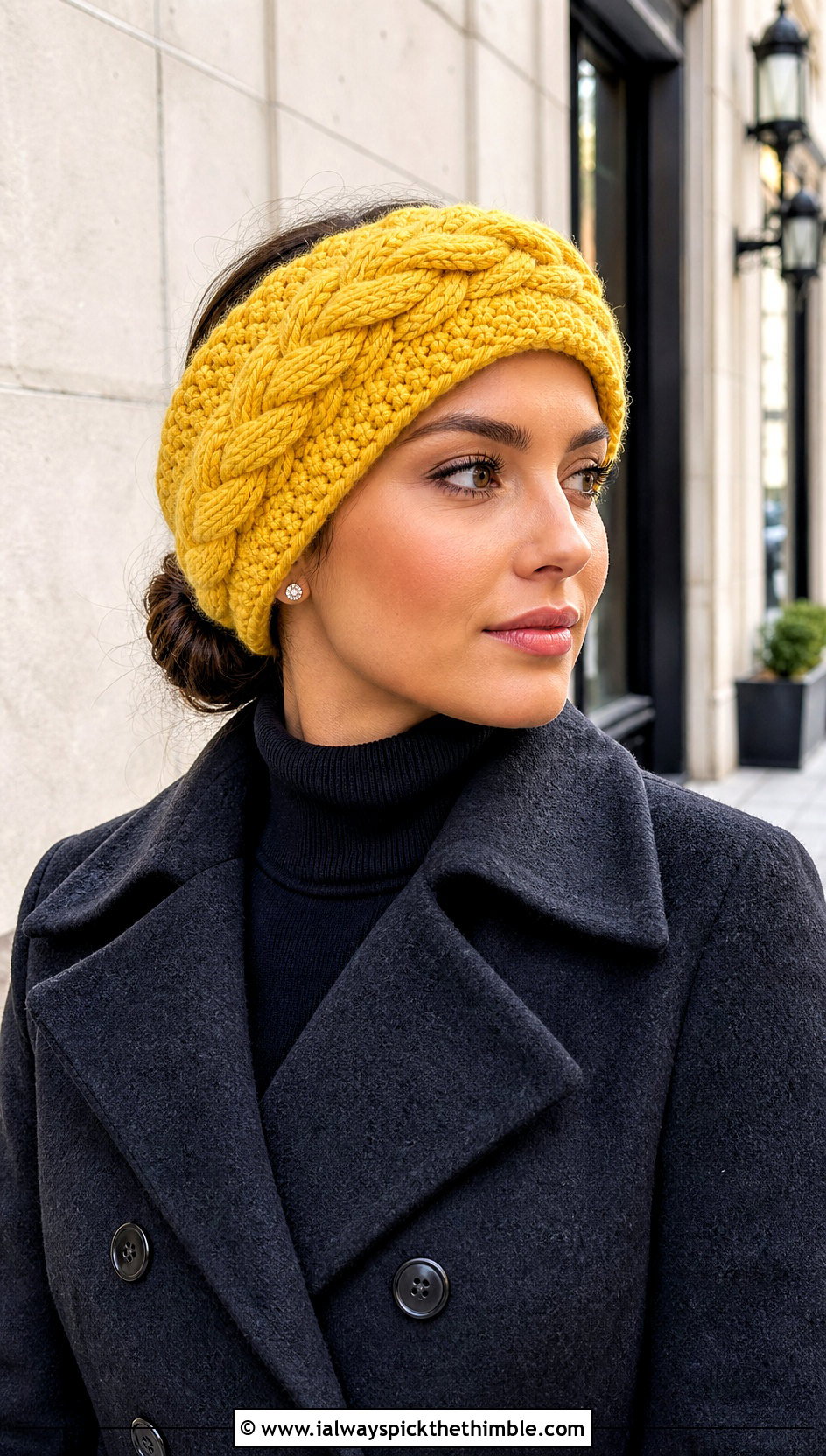 Braided Cable Crochet Chunky Ear Warmer With Wool Coat - 20 Crochet Chunky Ear Warmer outfit ideas