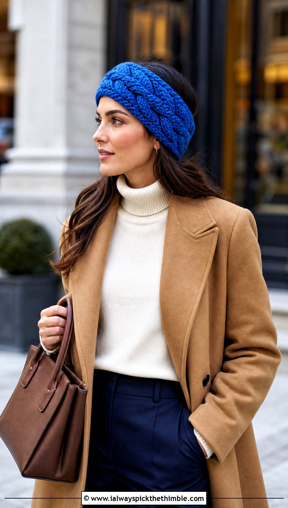 Braided Cable Crochet Ear Warmer With Wool Coat - 15 Easy Crochet Headband Ear Warmers outfit ideas